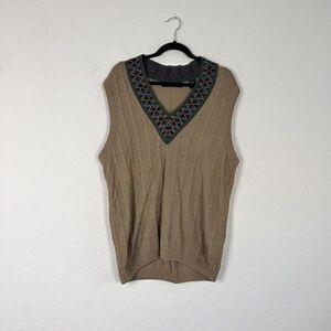 Vintage Cape Isle Knitters Mens Chunky Knit Sweater vest Beige Argyle Medium
